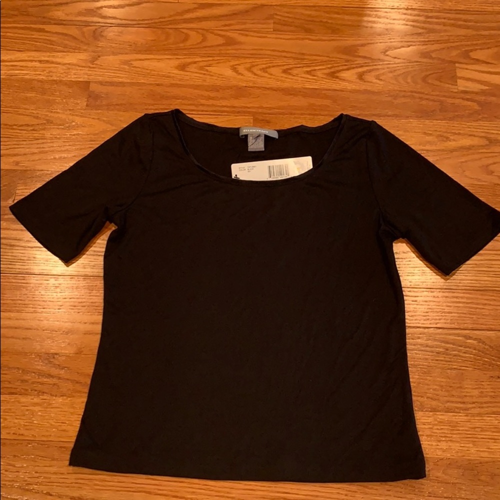 Ellen Tracy Black Scoop Short sleeve Silk T-Shirt